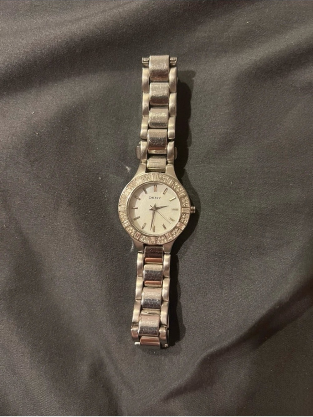 DKNY Silver Tone Bracelet Watch with Crystal Bezel